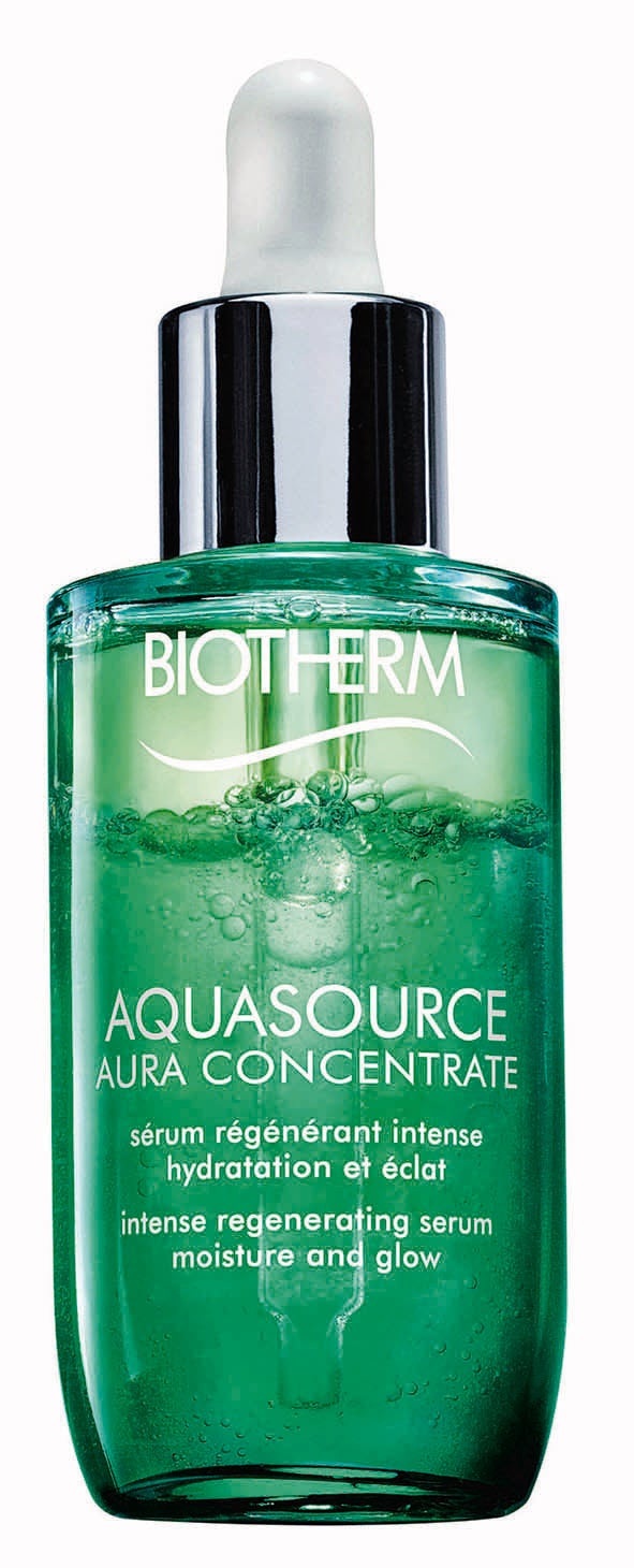 La línea Aquasource cumple 20 años con una fórmula nueva que incluye Aura Leaf, un 90% de ingredientes naturales y una textura bifásica que se absorbe en segundos.Aquasource Aura Concentrate Sérum de Biotherm