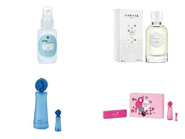 Eau de Cologne Petits de Carelia (14 €). / Chat Perché de Annick Goutal (75 €)./ Agua de Colonia sin alcohol de Laboratorios Babé (c.p.v.). / Kit Vuelta al Cole con cajita para lápices de TOUS Kids Girl (49,50 €) y TOUS Kids Boy (49,50 €), de TOUS.