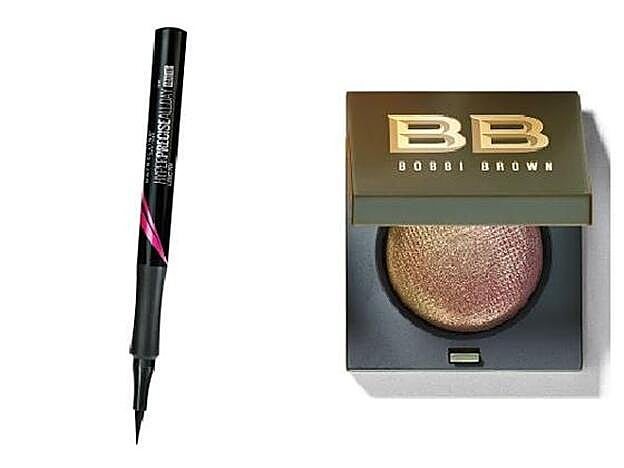 Eyeliner Hyper Precise All Day de Maybelline New York (7,99 €). / Luxe Eye Shadow Multichrome en tono Incandescent and Jungle de Bobbi Brown (36,50 €).