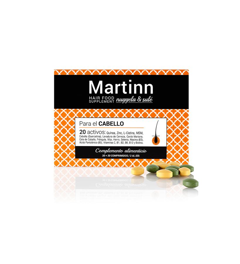 Complemento alimenticio que aporta todos los nutrientes necesarios para la creación del cabello y su correcto crecimiento. Además depura el organismo eliminando tóxicos para una mejor y más sana absorción de nutrientes.  Cápsulas Martinn de Nuggela & Sulé  (29,90 €).