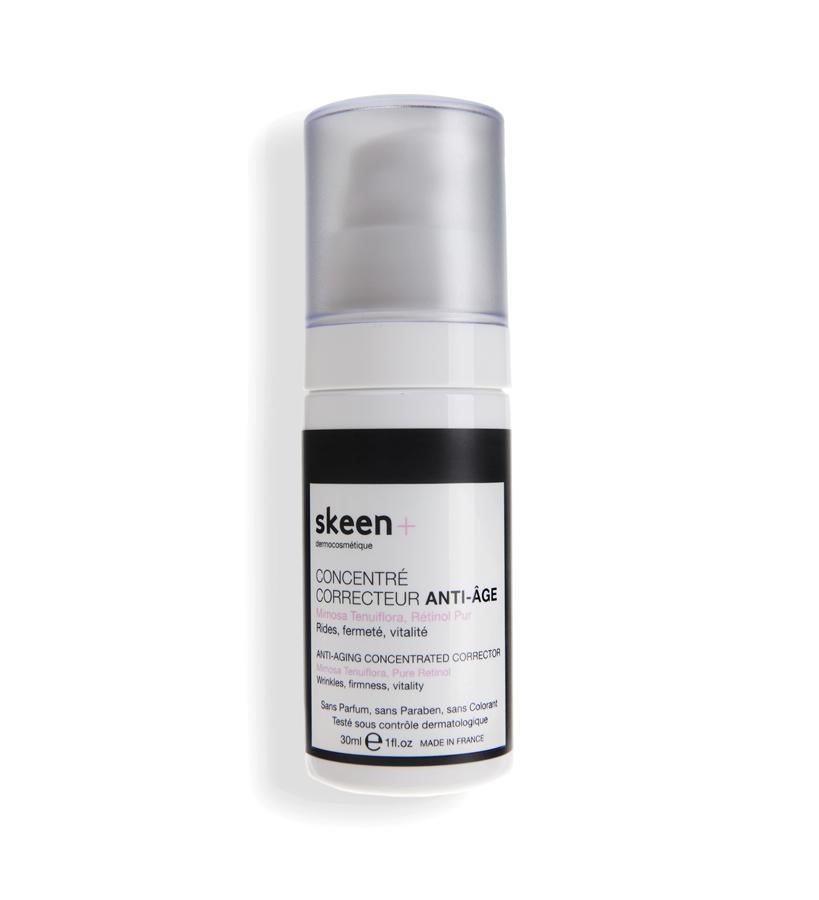 El Concentrado Corrector Antiedad de Skeen logra combinar una concentración inusualmente alta de retinol sin irritar la piel gracias al uso del activo mimosa teniuflora (70 €).
