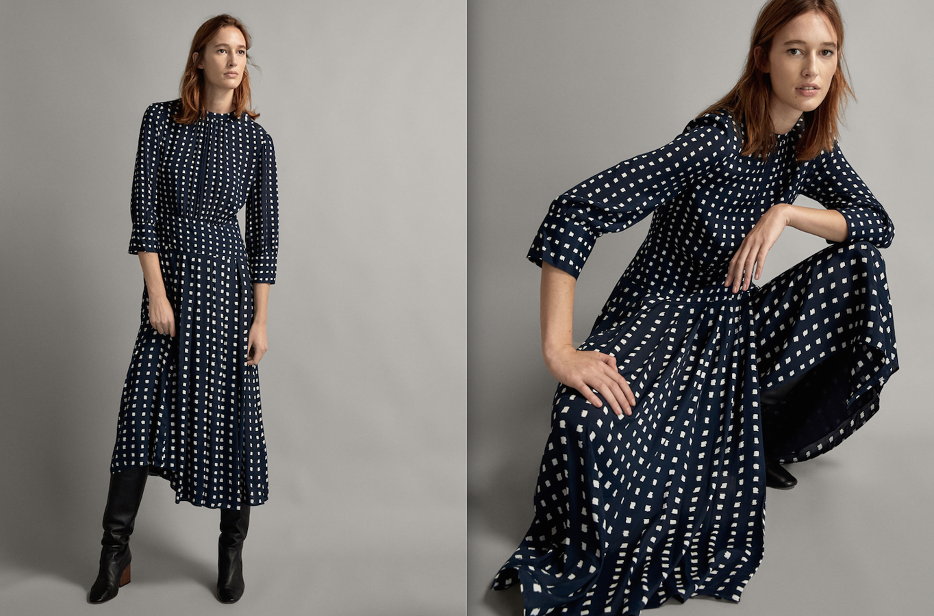 Podemos encontrar sin embargo otros vestidos de Massimo Dutti que, por menos de 100 euros, consiguen la misma sensación de exclusividad y calidad. Este vestido plisado con abertura en la parte frontal es espectacular, sobre todo combinado con esas botas altas. Y ya lo llevó la Reina Letizia, pero en  otra combinación de colores . Un punto extra por 89,95 euros.