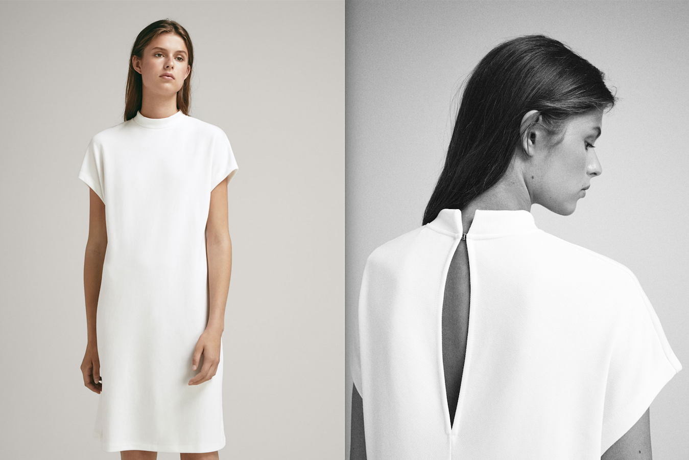 Atención a este vestido de la colección de verano (39,95 euros): gracias a su diseño estructurado, podemos seguir llevándolo todo el invierno con unas botas altas negras y conseguir un look de alto impacto.