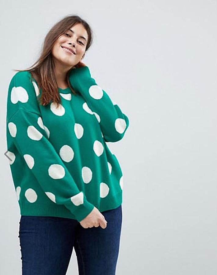 Jersey de lunares en color verde y blanco de Asos Curve, 15,99 euros.