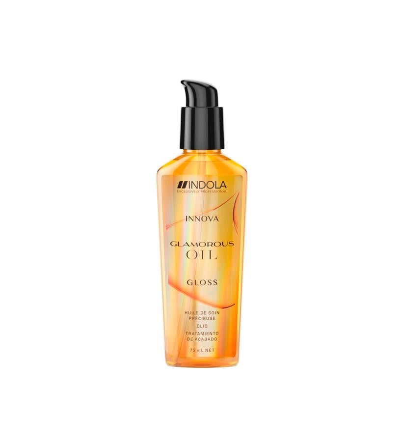 Este elixir de aceite ligero es adecuado para todo tipo de cabello, incluso el fino. Controla el encrespamiento y transforma al instante todo tipo de cabello en suave y brillante. Reduce las puntas abiertas hasta en un 95% y no sobrecarga.  Tratamiento de Brillo Glamorous Oil de Indola  (14,52 €).