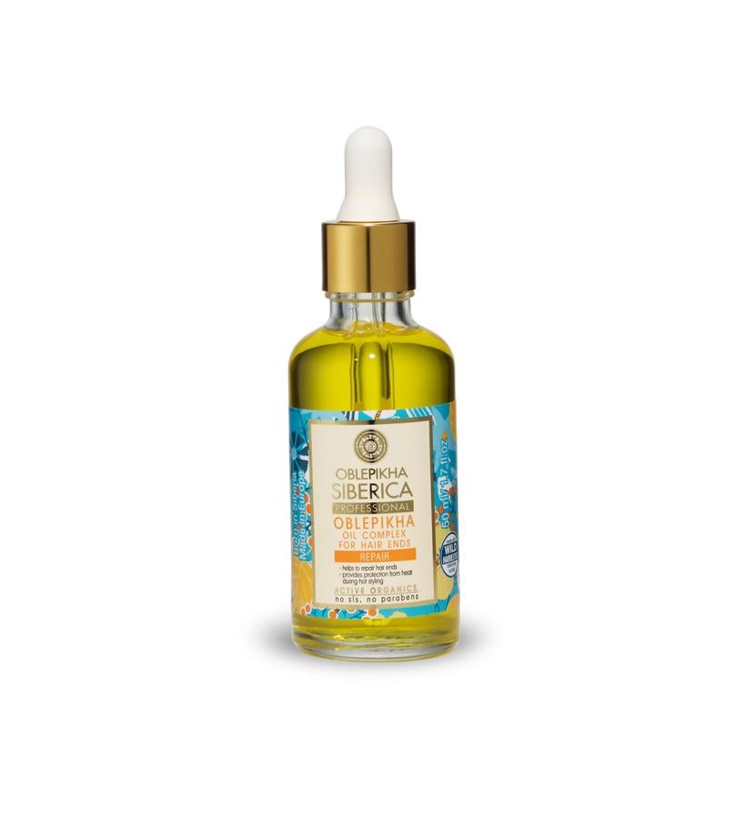 Restaura la estructura del cabello, repara las puntas abiertas y lo suaviza al instante. Contiene aceite de oblepikha de Altái, aceite de argán de Marruecos, aceite de schisandra de Nanái, semillas de lino blanco siberiano y piñones.  Complejo de Aceites Reparador de Puntas Oblepikha de Natura Siberica  (9,75 €).