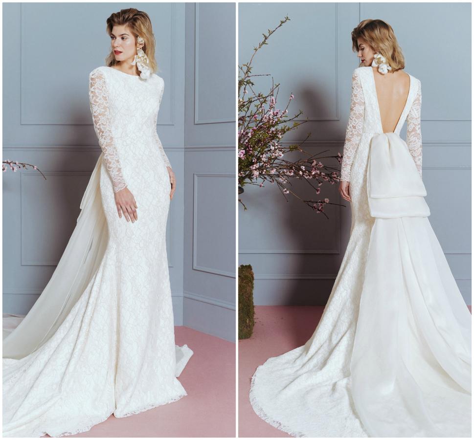 Estamos absolutamente enamoradas de este escote a la espalda rematado con una impresionante cola en forma de lazo.