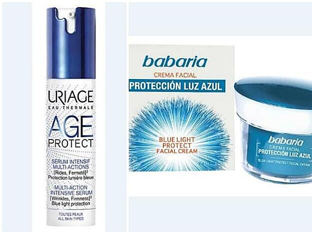 Sérum intensivo Multi-acción para todo tipo de pieles de Uriage (39,95 €). / Crema Facial Protección Luz Azul de Babaria (6,90 €).