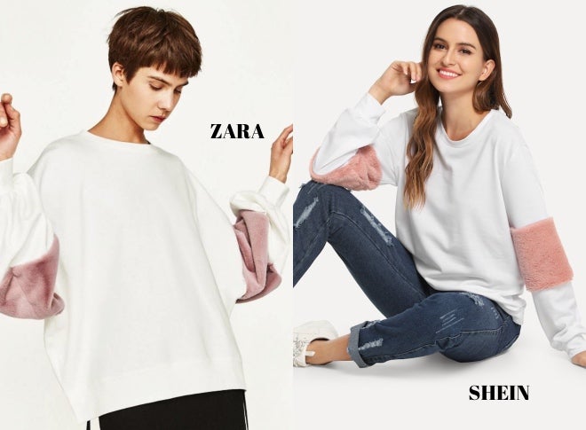 La sudadera con manga abullonada de pelito fue una de las prendas estrella de Zara hace varias temporadas. Aún está disponible en Shein por 10 euros.