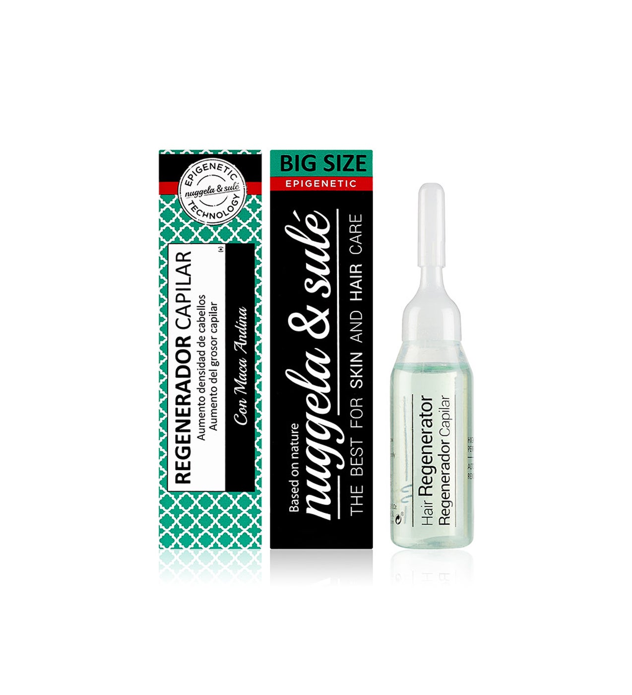 El Regenerador Capilar de Nuggela & Sulé usa tecnología epigenética para aumentar hasta un 30% la densidad de cabellos y su grosor, para regenerar la melena y potenciar su volumen (5,40 €, cada ampolla).
