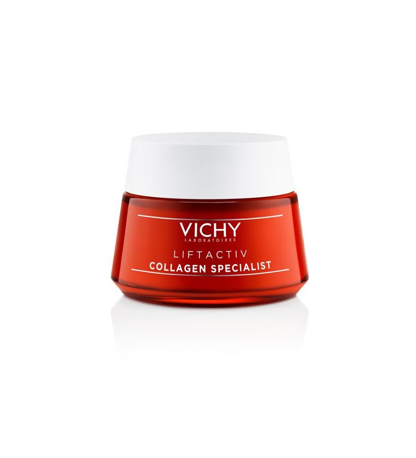 Cada día perdemos colágeno, lo que se traduce en aparición de arrugas, flacidez y pérdida de firmeza. Además, con la edad, la piel pierde su capacidad natural de regeneración de colágeno, por lo que las cremas que la ayuden a generarlo se vuelven inevitables. Esta crema produce tonicidad al instante, rellena las arrugas y unifica el tono.  Liftactiv Collagen Speciallist de Vichy  (42 €).