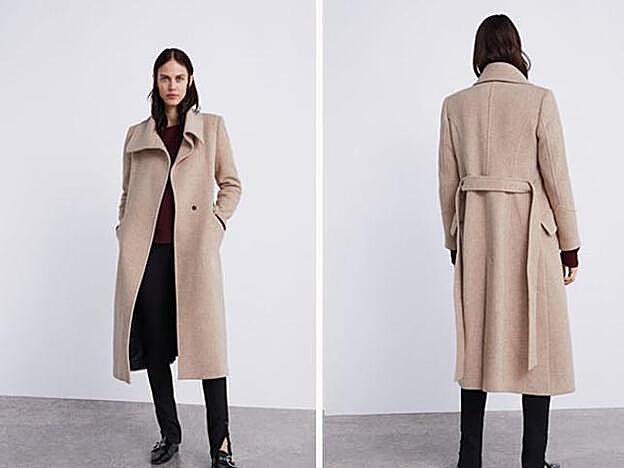 Abrigo de cuello envolvente y manga larga, 109 euros.