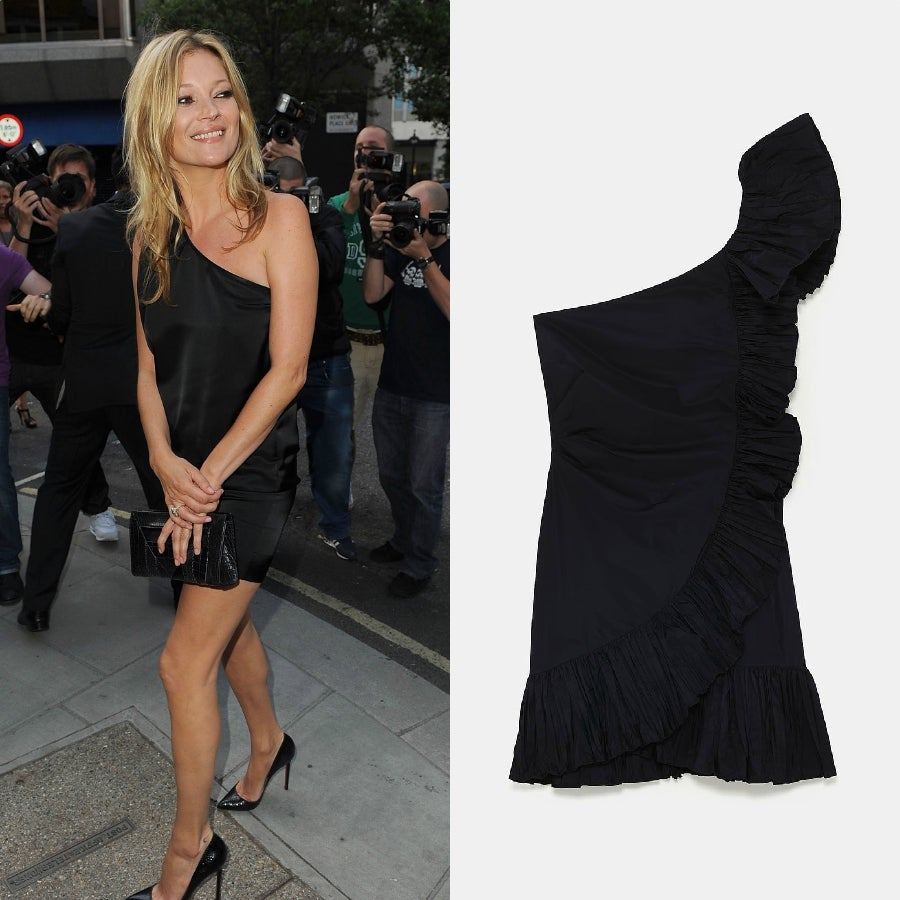El best seller en vestidos de fiesta de Zara es este asimétrico que está prácticamente agotado. (19,99). En este repaso de looks de Kate Moss y como fan del color negro no podía faltar una prenda de estas características.