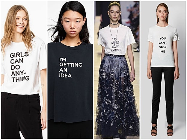 De izquierda a derecha, las camisetas de Zadig&Voltaire, la de Zara, la de Dior y la de Prabal Gurung.