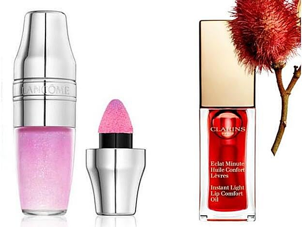 1. Aceite para labios bifásico Juicy Shaker de Lancôme. (19,60 euros). 2. Aceite labial Eclat Minute Huile Confort Lèvre de Clarins. (22,50 euros)