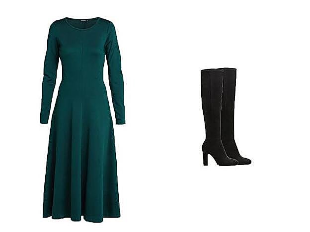 1. Vestido largo de Tigerof Sweden (Zalando 249,95 euros) / 2. Bota alta con tacón de Mango (49,99 euros).