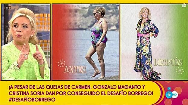 Galería. Así mostró 'Sálvame' el antes y el después de Carmen Borrego. Pincha sobre la foto para ver el antes y el después de los colaboradores y presentadores de 'Sálvame'.