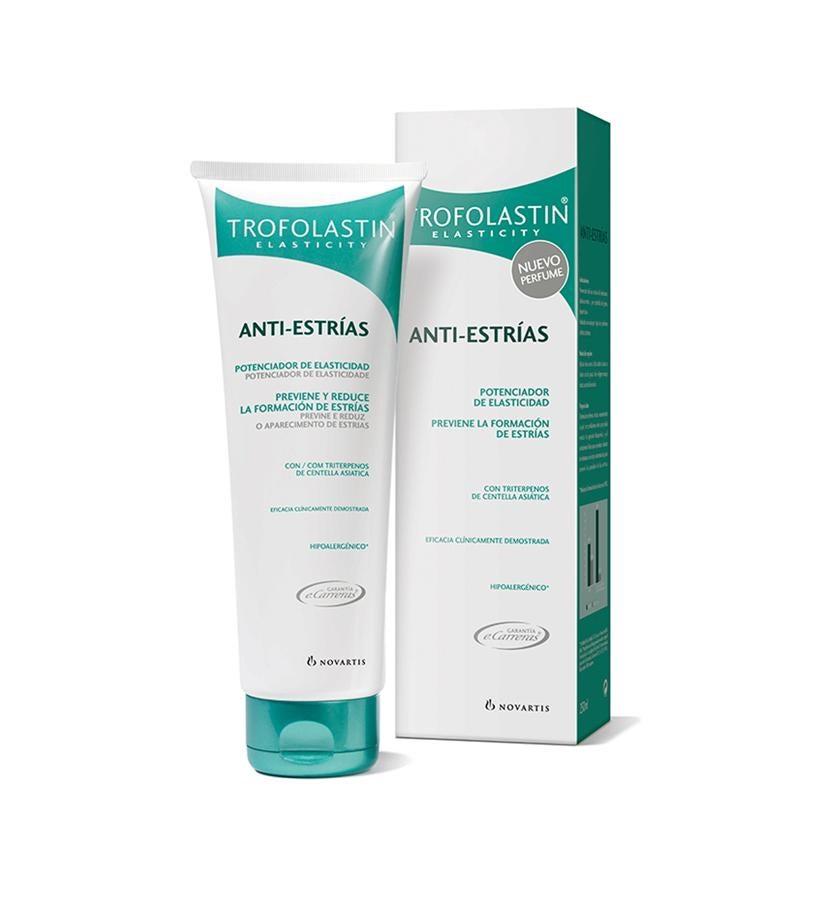 Crema que actúa como estimulante dérmico que mantiene la piel en condiciones tales que pueda resistir la agresión bioquímica y el estiramiento físico. Previene y reduce la formación de las estrías del embarazo, adolescentes, por pérdida de peso, deportistas, etc. Está indicada en cualquier tipo de problema trófico cutáneo. Su formulación contiene Centella asiática, que reduce las estrías recién formadas y mejora las ya instaladas. (19,90 €).