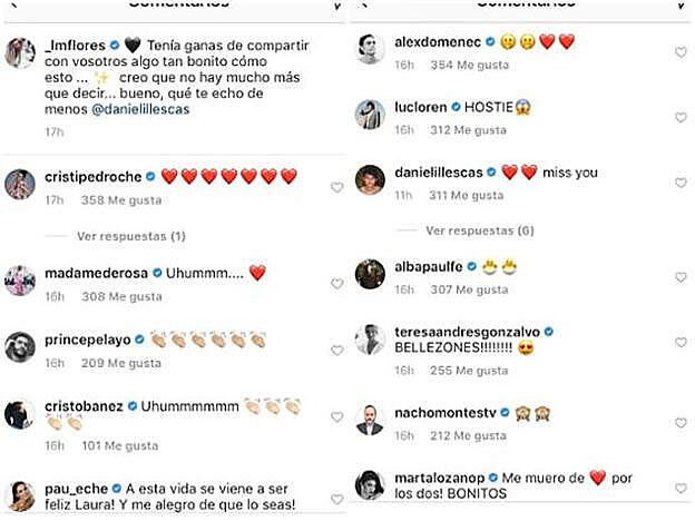 Comentarios de famosos a la foto de Laura Matamoros con Daniel Illescas