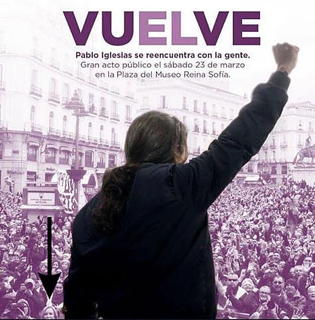 Podemos anuncia el regreso de Pablo Iglesias con este polémico cartel publicitario. Abajo a la izquierda podrás ver a Carmen Lomana.