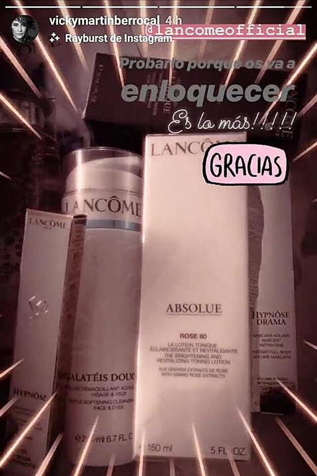 Vicky Martín Berrocal compartió hace unos días este 'stories' con sus favoritos de Lancome.