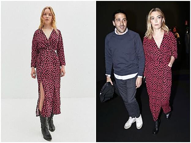 A la izquierda, la copia de Mulaya del vestido de Zara. A la derecha, Marta Ortega con el vestido que agotó antes de salir a la venta