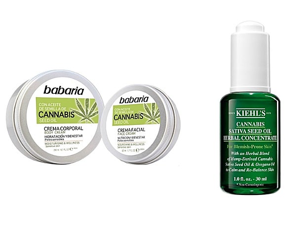 1. Crema Corporal y Crema Facial con Aceite de Cannabis de Babaria (c.p.v.). 2. Cannabis Sativa Oils Herbal Concentrate de Kiehl’s (c.p.v.). A la venta en verano.