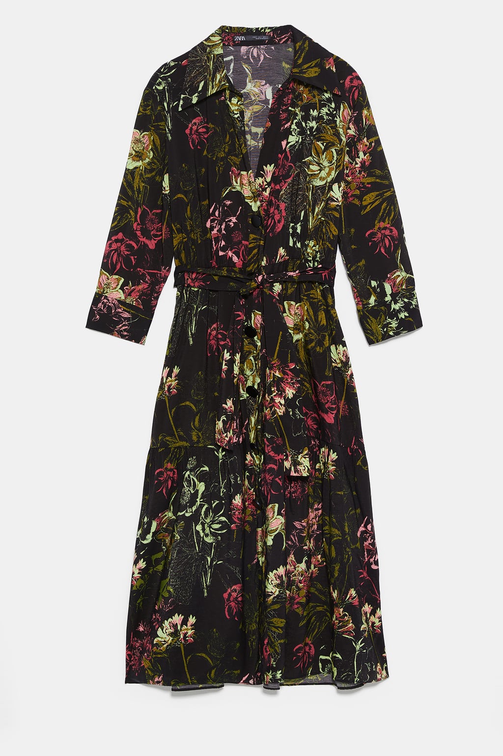 Vestido de cuello solapa con escote pico y manga por debajo del codo: 19,99 euros en Zara.