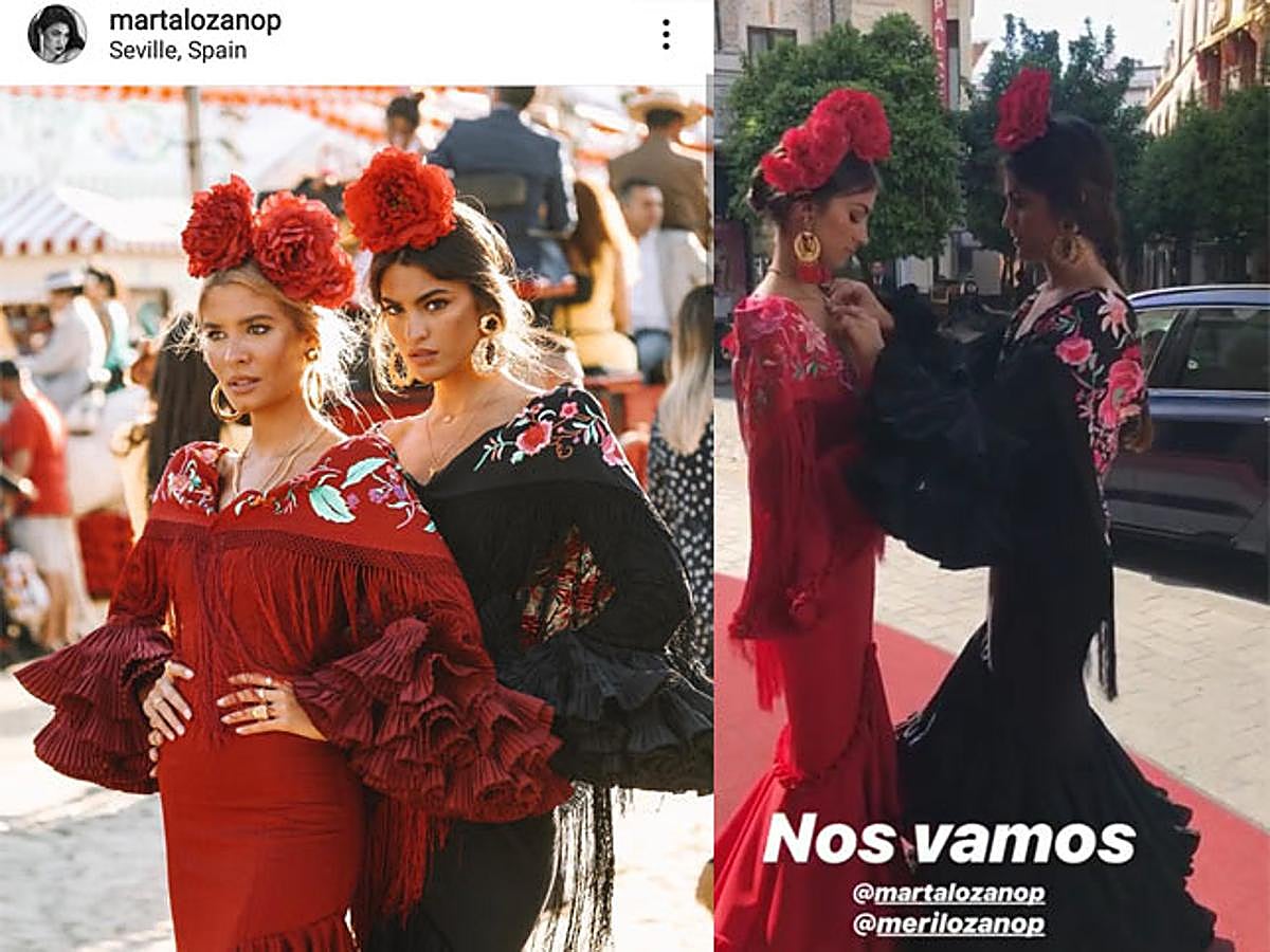 Marta Lozano ha vuelto a apostar por una trenza tejida baja, uno de sus peinados favoritos al que ha añadido unos mechones sueltos y su tocado floral para conseguir otro de sus lookazos más flamencos.