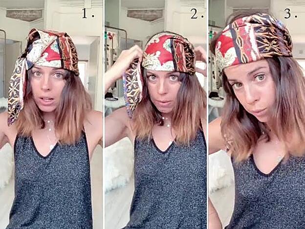 Esta otra forma de llevar el pañuelo es la preferida de la influencer para conseguir un look más desenfadado.