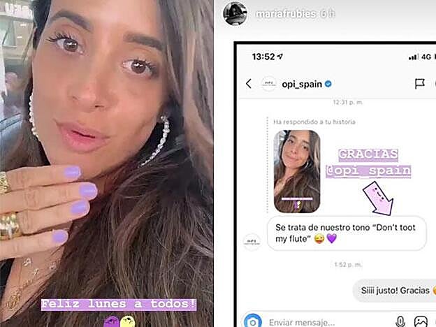 María Fernández-Rubíes ha revelado, a través de stories, cuál es el tono de esmalte en color lila que utiliza.