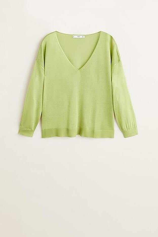 Jersey de punto fino color verde neón de Mango.