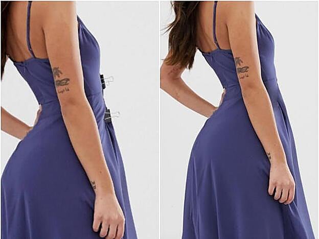 Vestido de Asos sin Photoshop y con Photoshop.