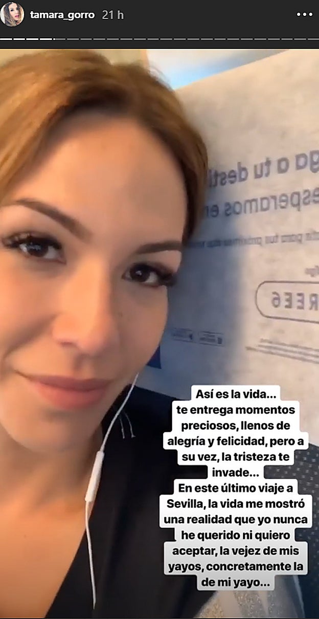 Tamara Gorro en uno de sus 'stories' de Instagram.