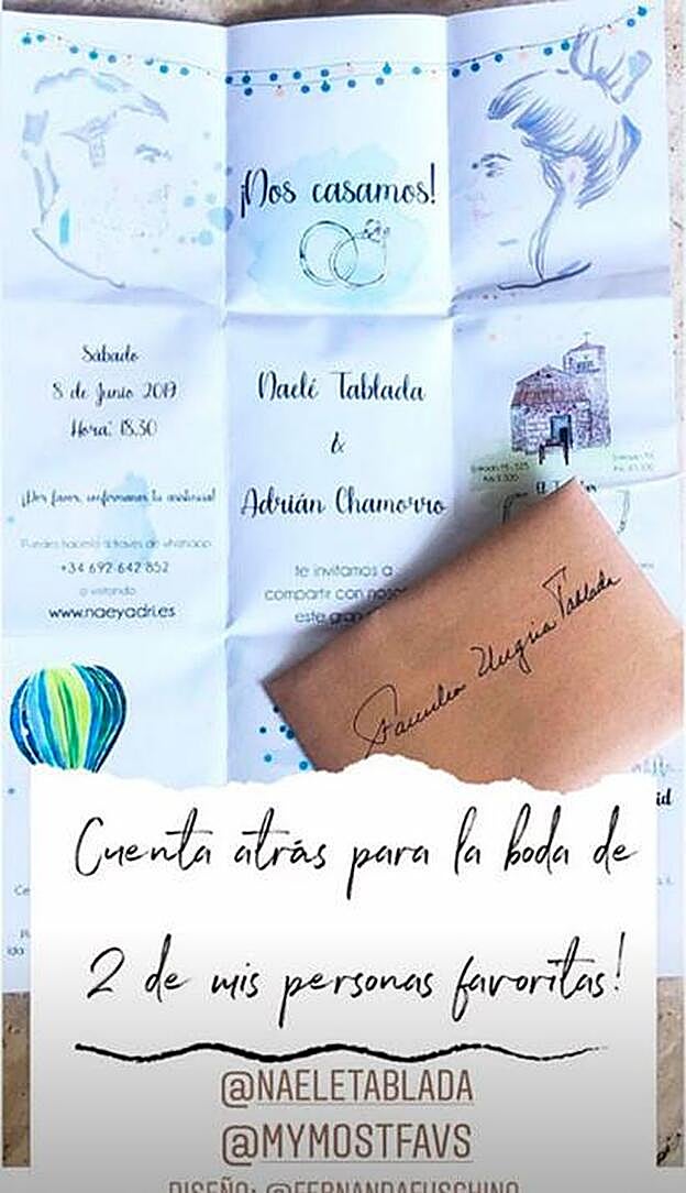 Esta es la invitación de la boda de la hermana de Elena Tablada.