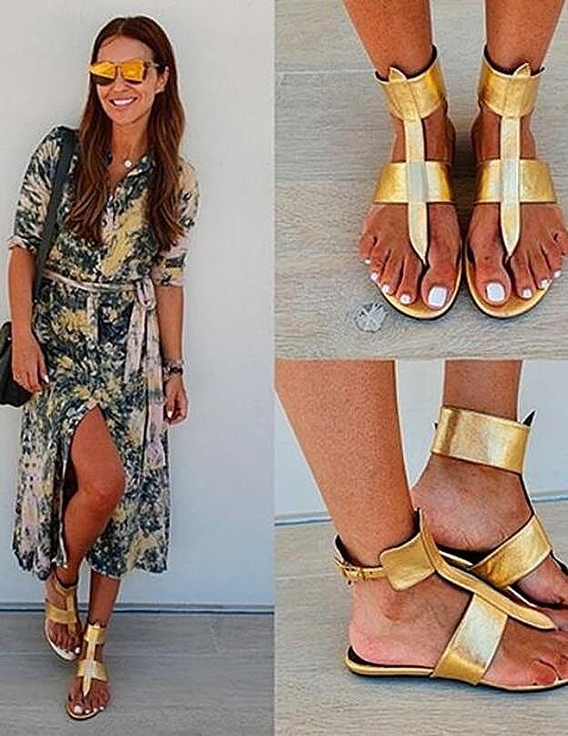 Paula Echevarría ha conjuntado el modelo laminado con un vestido de flores