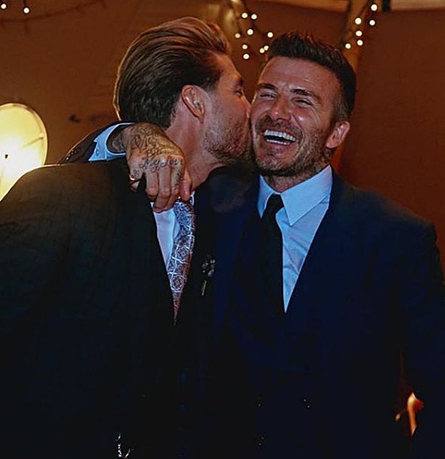 Segio Ramos y David Beckham en la boda, del sevillano con Pilar Rubio