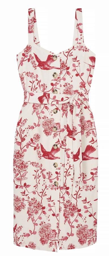 Su corte recto pero con cinturón lo hace apto para todas las siluetas y su estampado de flores y pájaros nos ha enamorado a primera vista. De Find, la firma de moda de Amazon (55 euros).