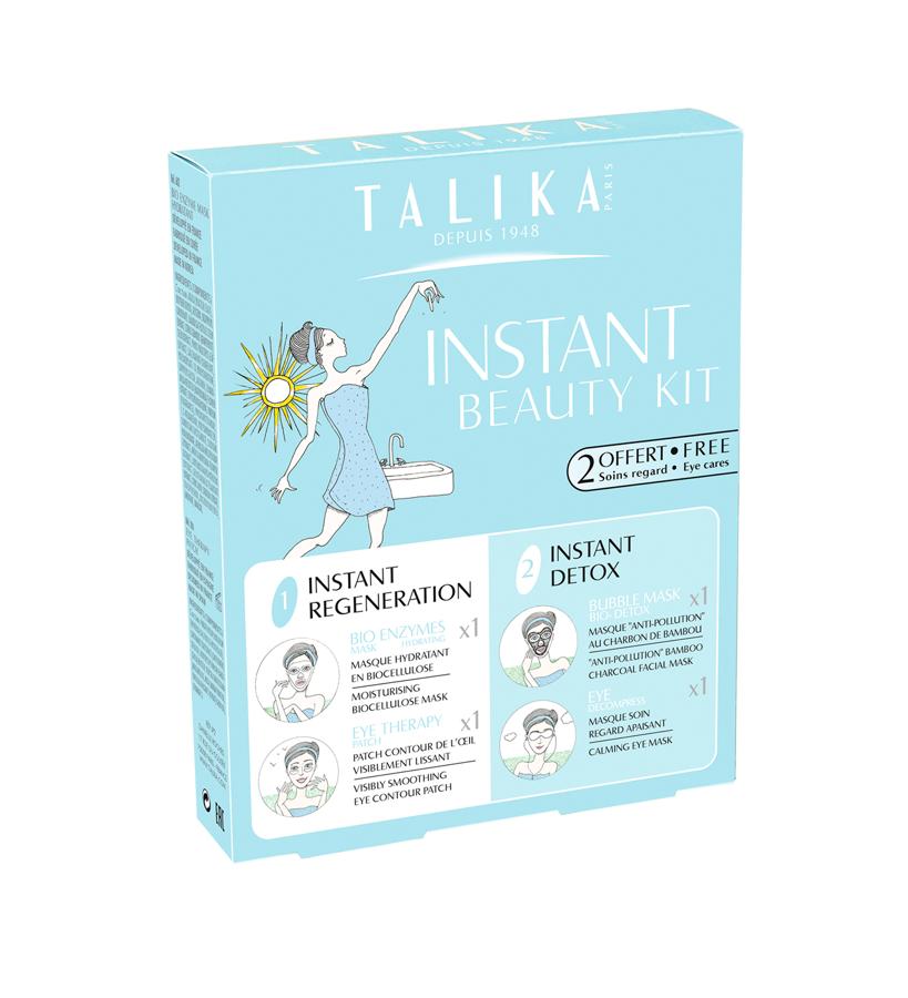 Quizá no te hayas ido de juega con tus amigas, como tu hija, pero no hace falta trasnochar para usar este pack con el que conseguirás buena cara en un pispás.  Instant Beauty Kit de Talika  (14,95 €).