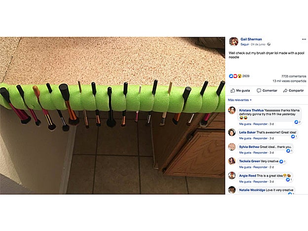 Esta es la imagen de Gail Sherman, con truco para secar las brochas y pinceles, que se está haciendo viral.
