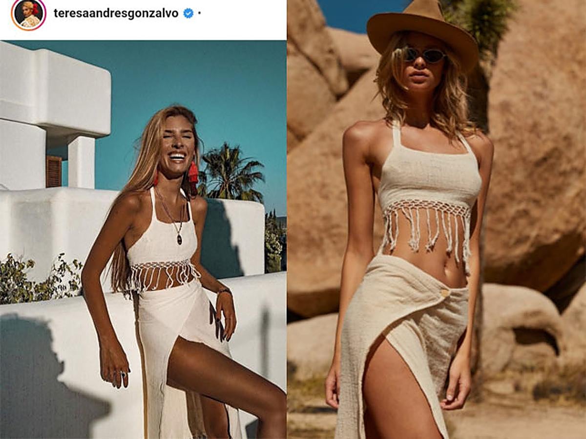 Teresa Andrés Gonzalvo ha apostado este verano por uno de sus conjuntos de top y falda favoritos que ya le vimos el año pasado y que pertenece a la marca Savannah Morrow. Ambas prendas están hechas con tejidos naturales y serán tuyas por unos 147 euros.