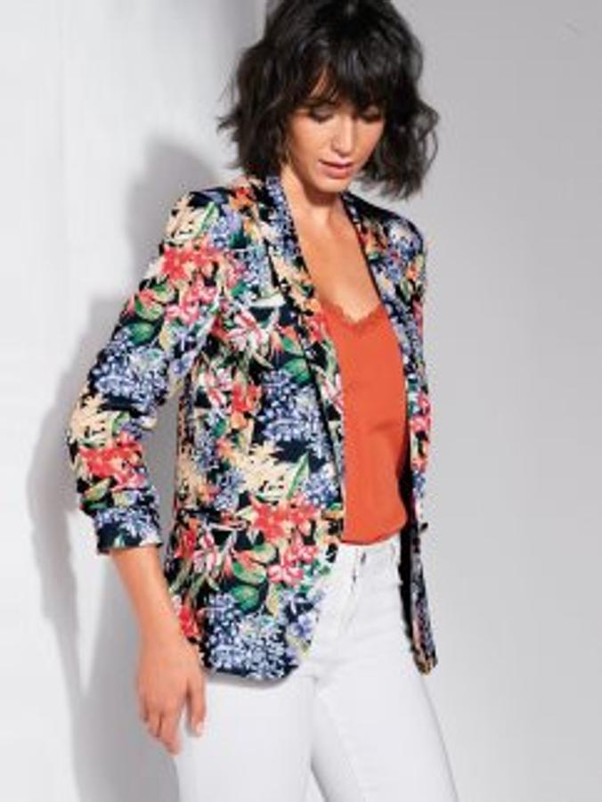 Americana con estampado floral multicolor elástica.