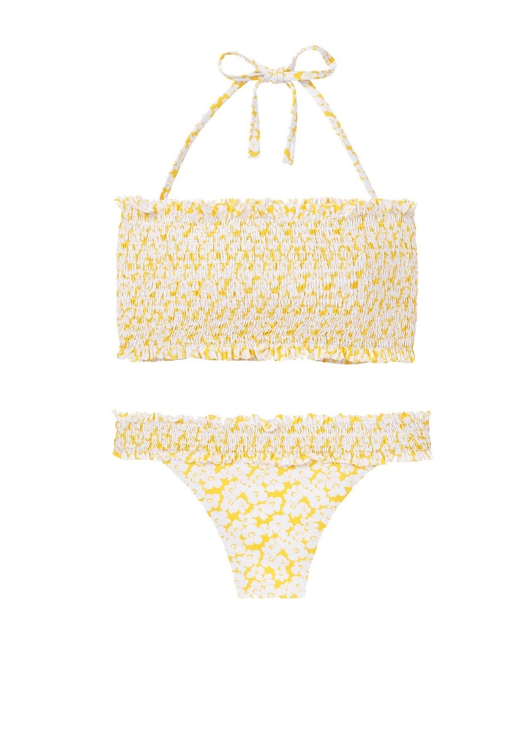 Bikini con estampado de flores y tejido de nido de abeja. Top: 29,99 euros. Braguita: 16,99 euros. De Etam.