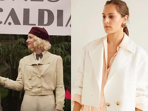 Carlota (Ana Fernández) aparece con una chaqueta cropped que puedes encontrar similar en Mango.