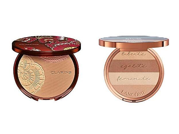4. Sunkissed Brozing Compact en tono Sunrise Glow de Clarins (48 euros). 5. Le French Glow Bronzer en tono Light Liberté de Lancôme (40,50 euros).