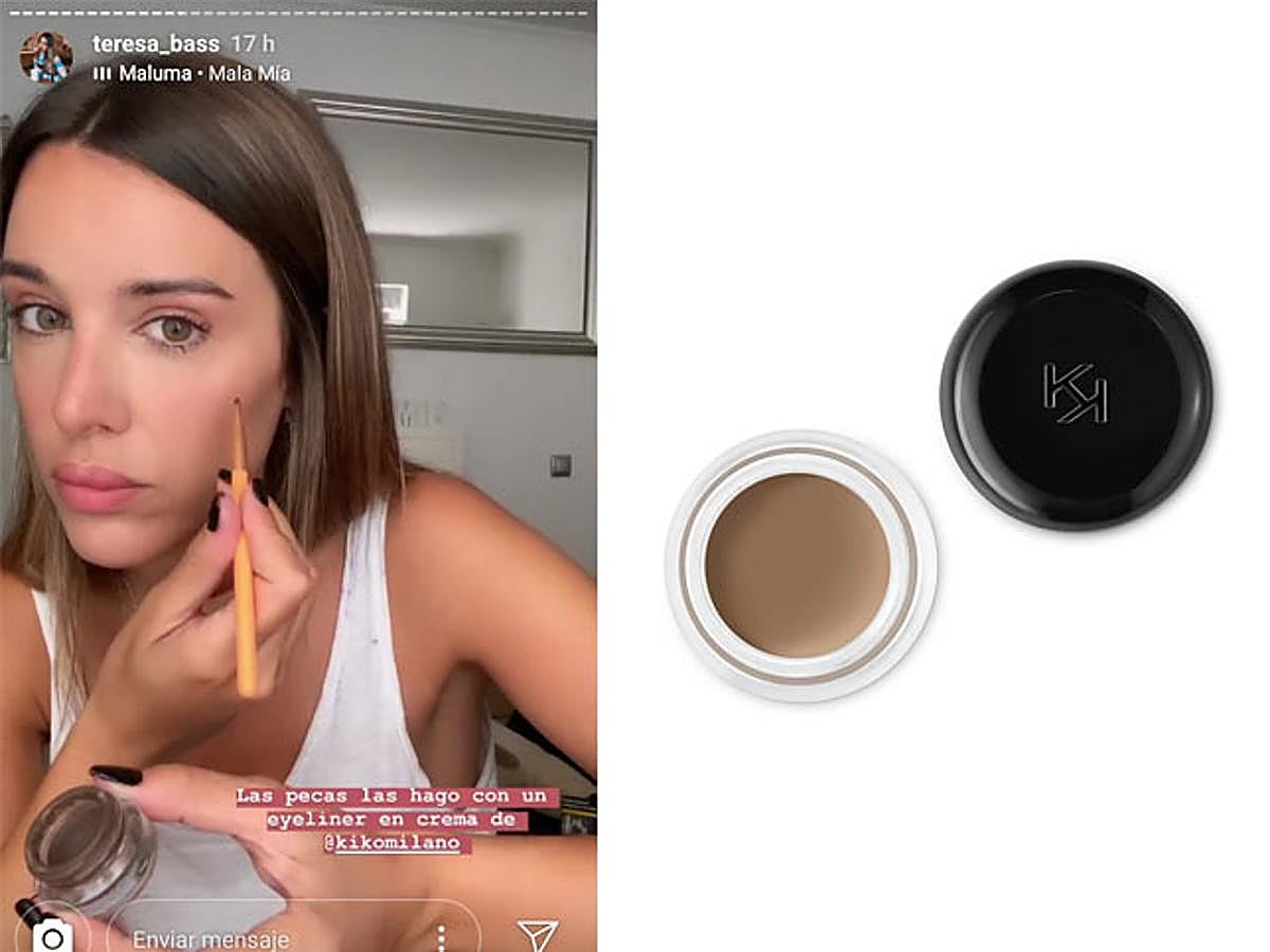 Hace tiempo nos revelaba cómo  conseguir unas pecas perfectas y naturales  con lápiz delineador, pero ahora parece que la influencer ha cambiado su método y opta por hacerlas con un eyeliner en formato gel marrón de Kiko.