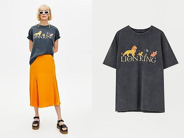 Puedes conjuntar la camiseta de El Rey León con una falda midi.