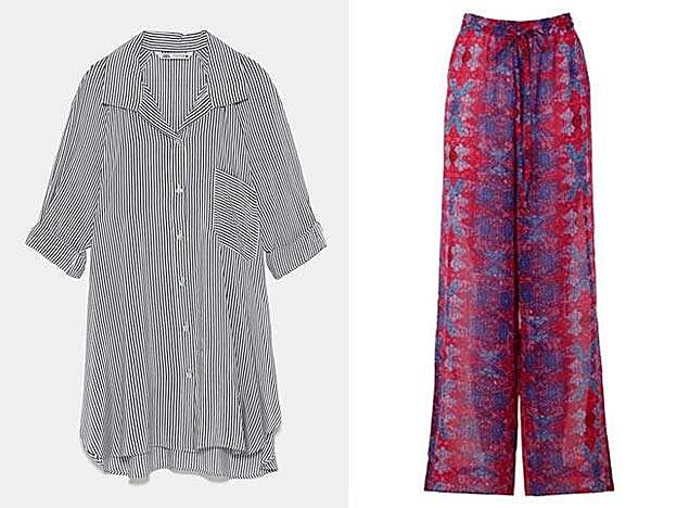 Camisa de cuello solapa y magna larga remangada 29,95 euros / Pantalones playeros de Bohemia de cachemir Katy, 9,60 euros.