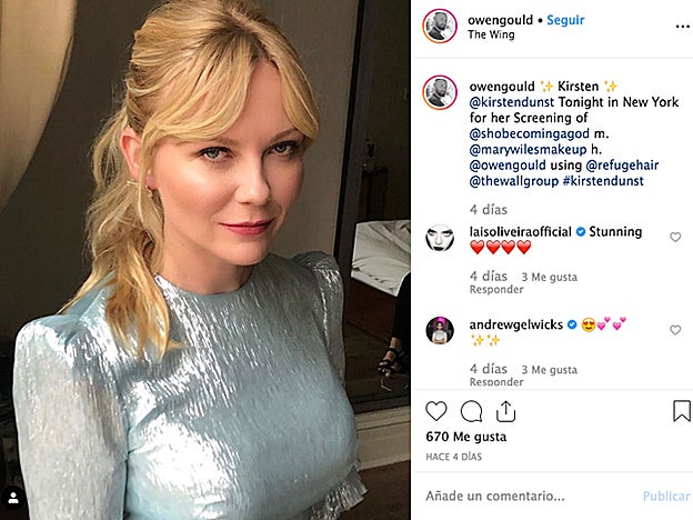 El tándem que forman el flequillo cortina con una coleta repleta de ondas que luce Kirsten es fresco, pero sofisticado.