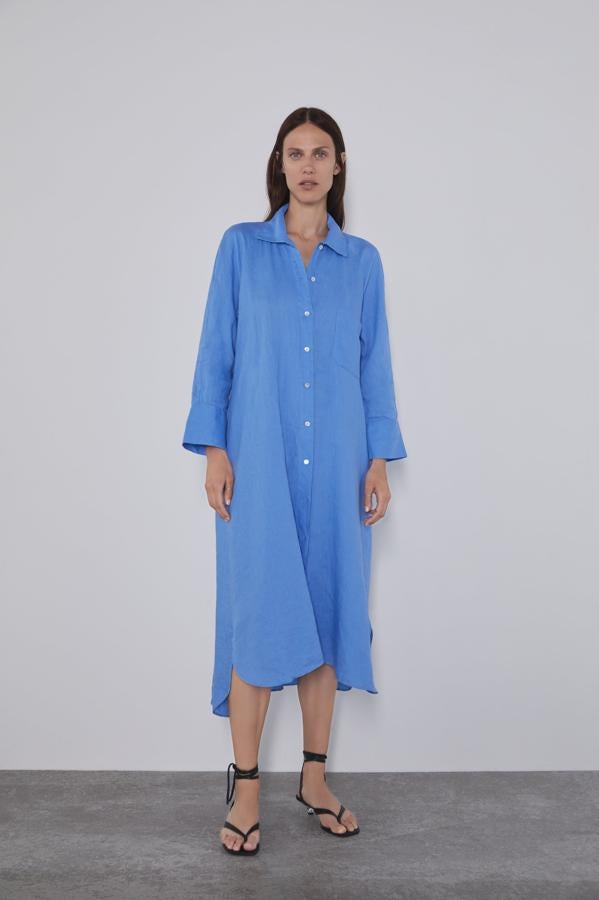 Vestido camisero de lino de la nueva colección de Zara (39,95 euros).
